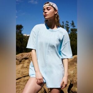 NWT FREE PEOPLE FP Movement Hot Shot Tee Romper Boardwalk Blue Large